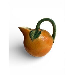 Vintage Italian Orange Fruit Shaped Pitcher Handle Ceramic MCM Italy Majolica